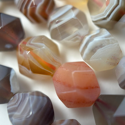 Botswana Agate Faceted Diamond-Cut Beads