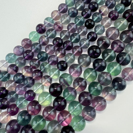 Rainbow Fluorite Beads - Polished Round - (AA Quality)