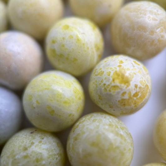 Lemon Serpentine Polished Round Beads