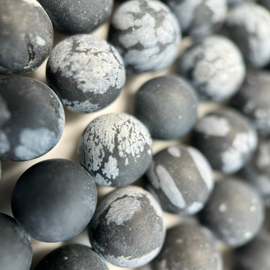 Obsidian Snowflake Frosted Round Beads - (A Quality)