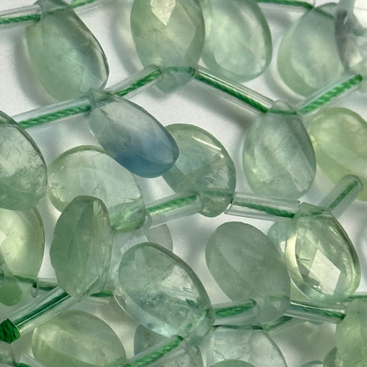 Green Fluorite Beads - Faceted Pear Shape