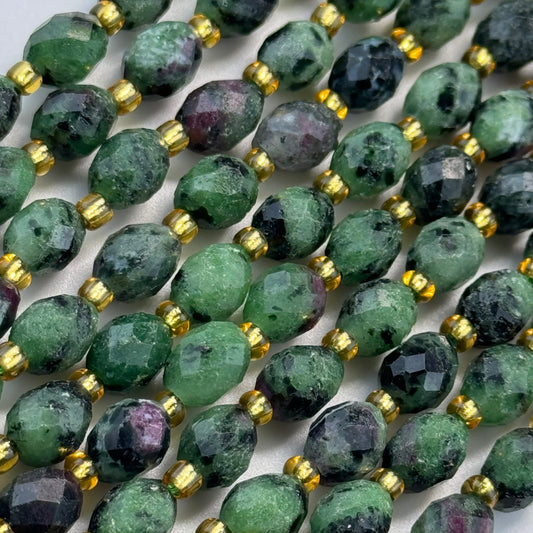 Ruby Zoisite Faceted Barrel Beads - (AA Quality)
