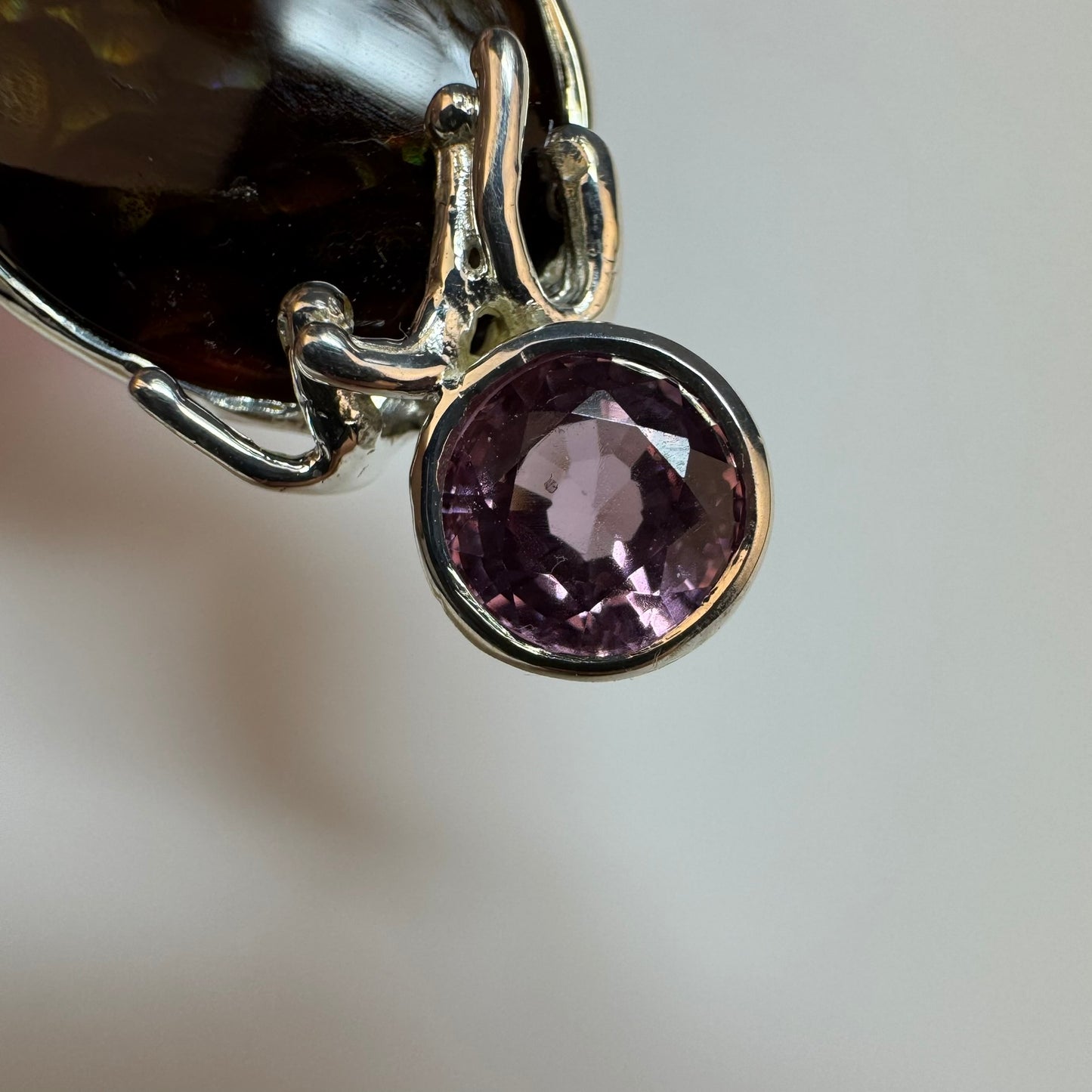 Triple Gemstone Pendant: Watermelon Tourmaline, Mexican Fire Agate & Pink Spinel image 3
