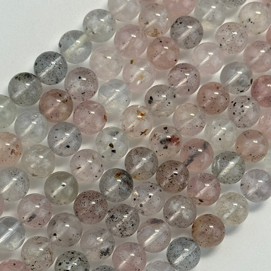 Rose Quartz Lepidocrocite - Polished Round Beads