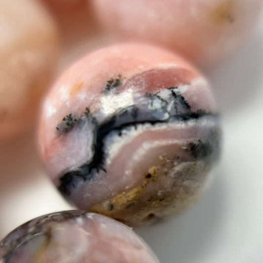 Dendritic Pink Opal Polished Round Beads