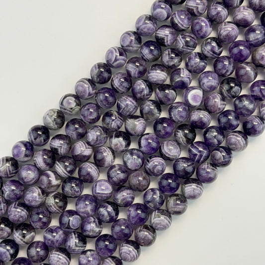 Chevron Amethyst Polished Round Beads