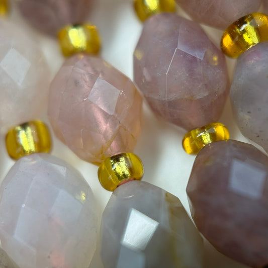 Madagascar Rose Quartz Faceted Barrel Beads