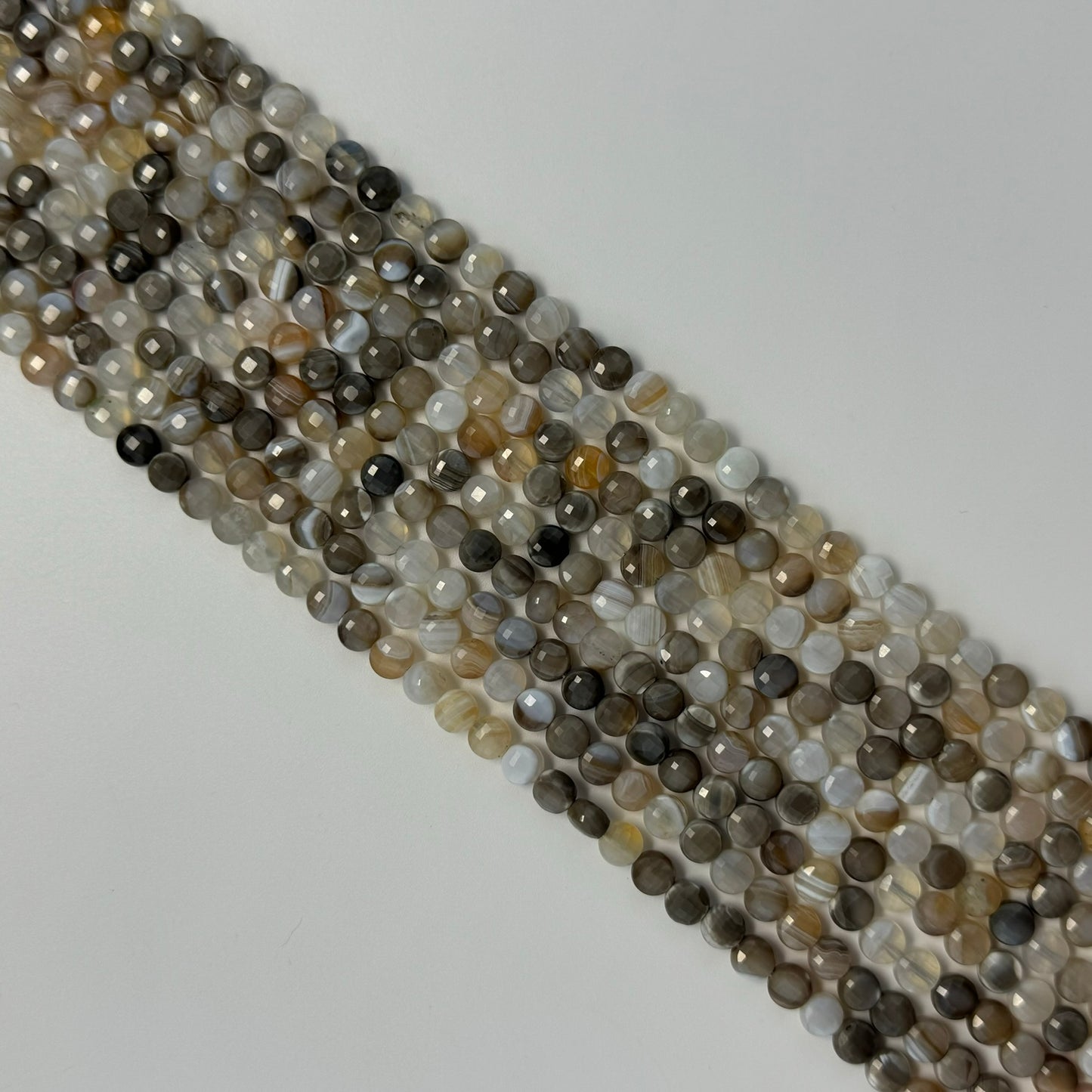 Banded Agate Gemstone Beads - Lentil Shape - Faceted Finish
