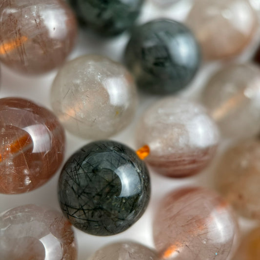 Multi-Colour Rutilated Quartz Polished Round Beads