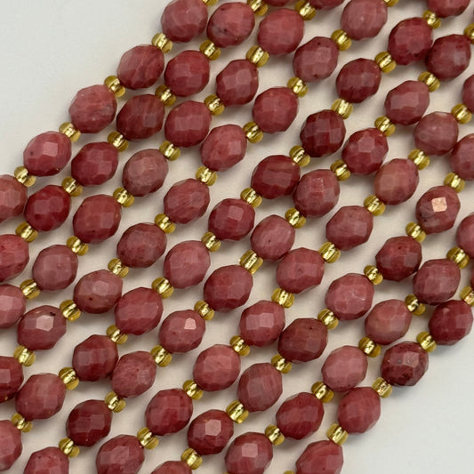 Rhodonite Faceted Barrel Beads - (AA Quality)