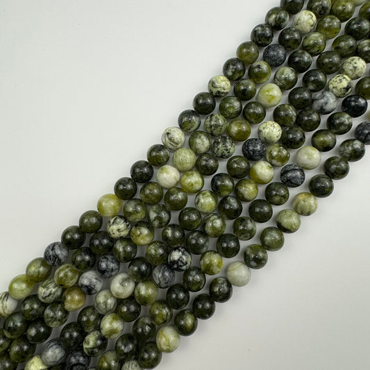 Dendritic Green Serpentine Polished Round Beads