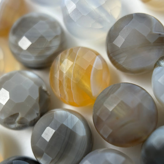 Banded Agate Gemstone Beads - Lentil Shape - Faceted Finish