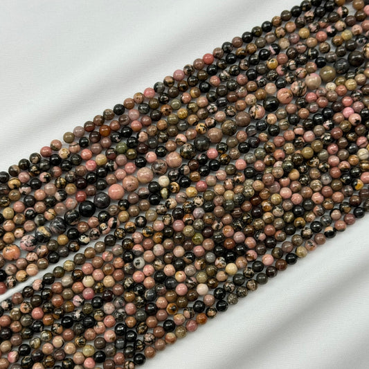 Dendritic Rhodonite Polished Round Beads