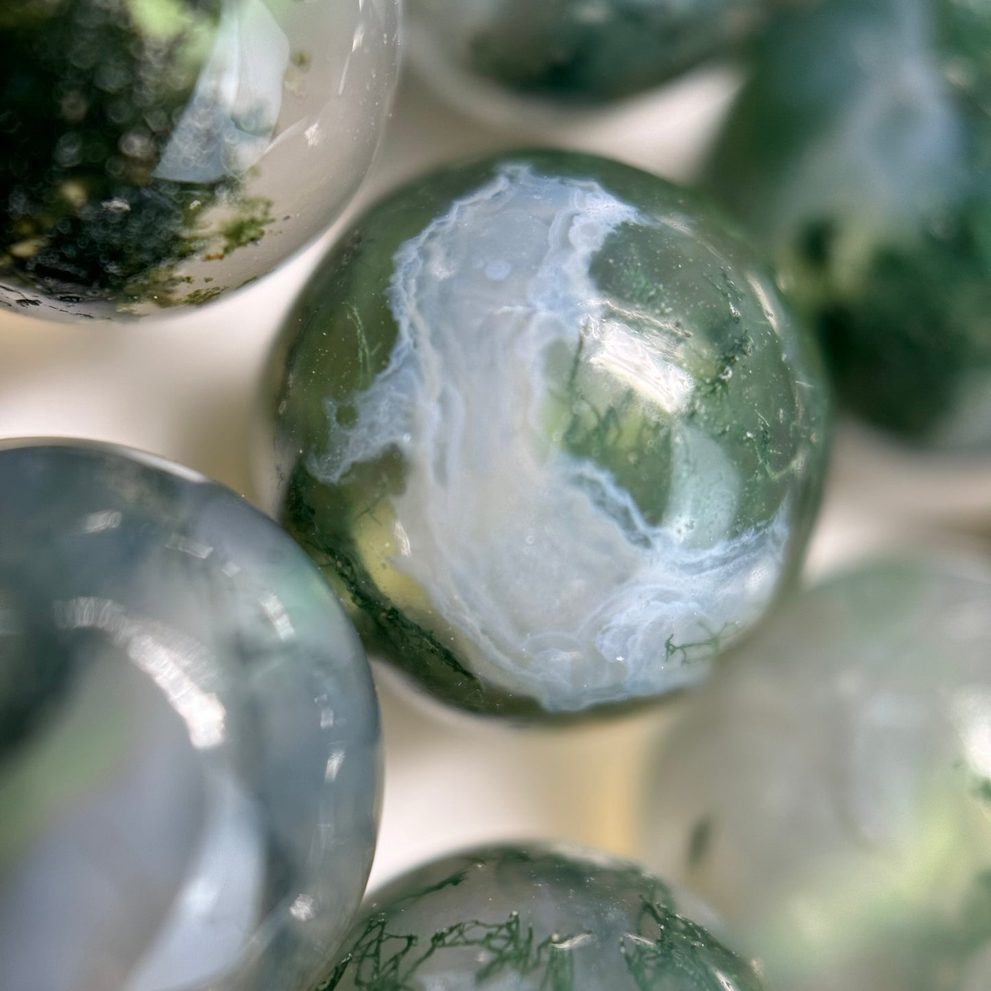 Moss Agate Polished Round Beads - AAA Quality image 3