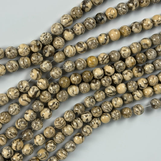 Beige/Cream Feldspar Polished Round Beads