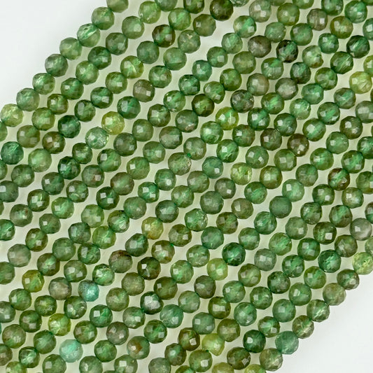 Green Apatite Faceted Round Beads - (AA Quality)
