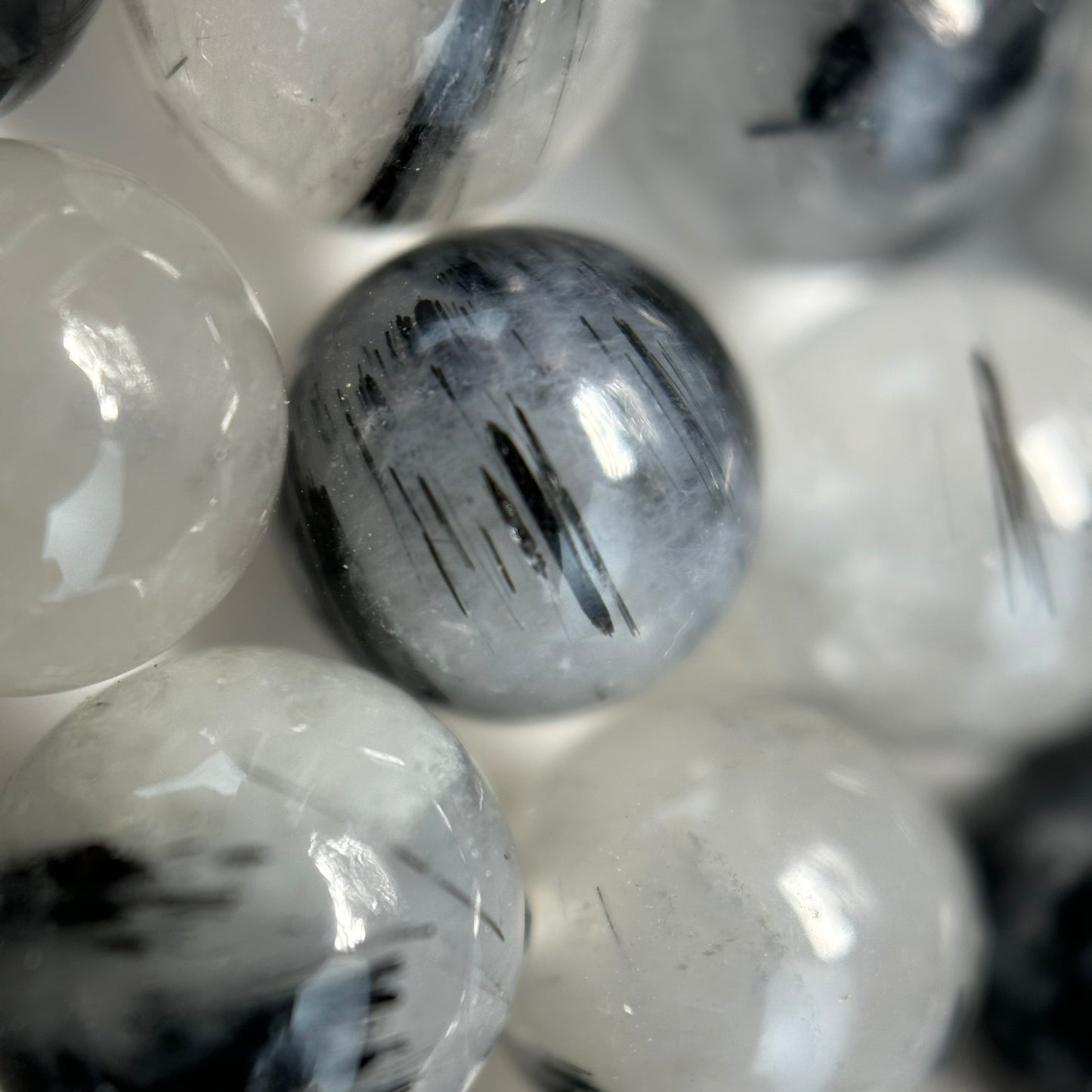 Black Tourmalinated Quartz Polished Round Beads image 4