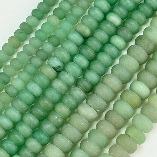 Green Aventurine Quartz Frosted Rondelle Beads