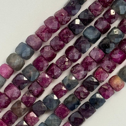 Ruby Sapphire Square Natural Glass Filled Precious Stone Beads - (AB Quality)