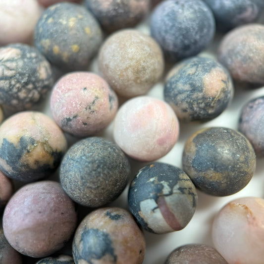 Dendritic Rhodonite Frosted Round Beads