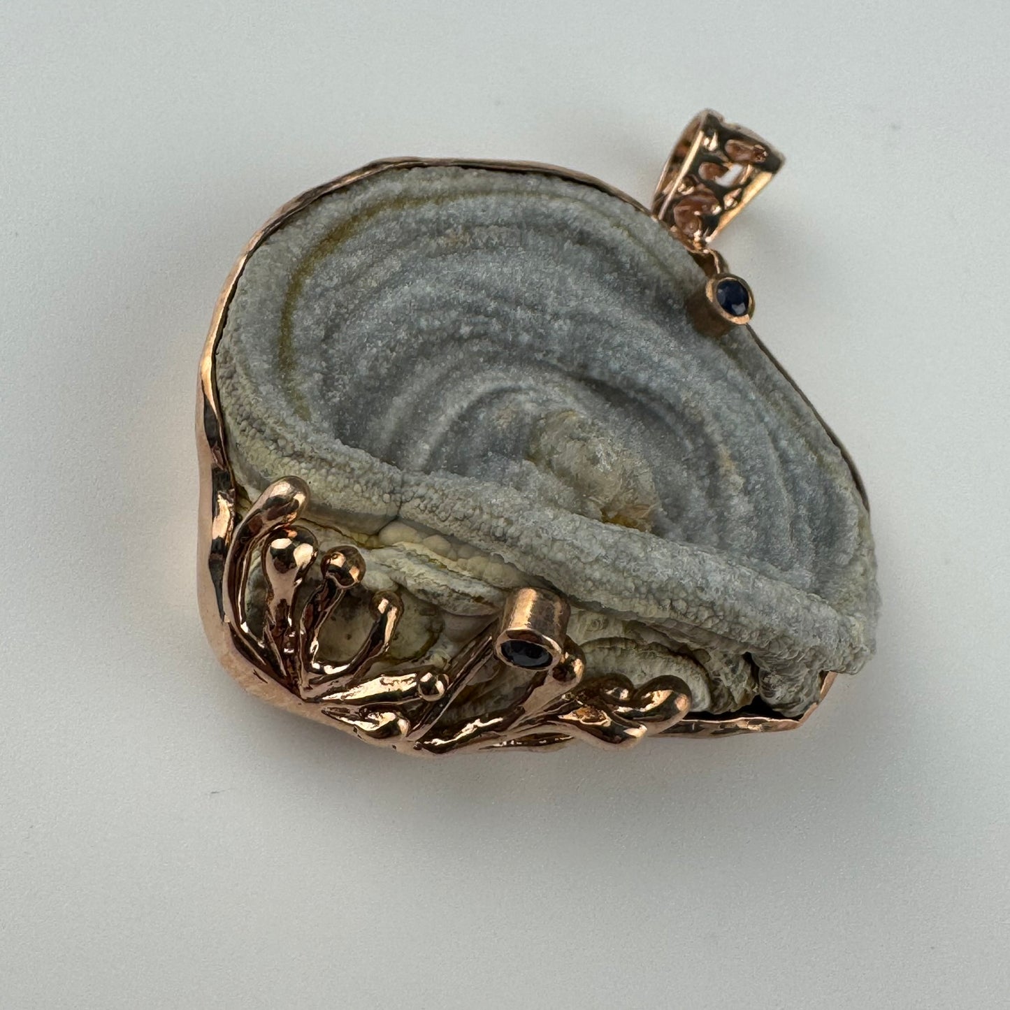 Druzy Chalcedony Quartz Coral Reef Pendant with Blue Sapphire(Rose Gold Plating) image 6