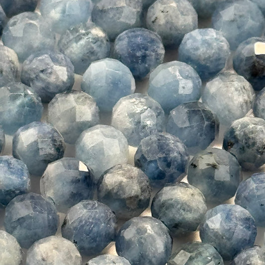 Aquamarine Faceted Round Shape Beads - (AA Quality)