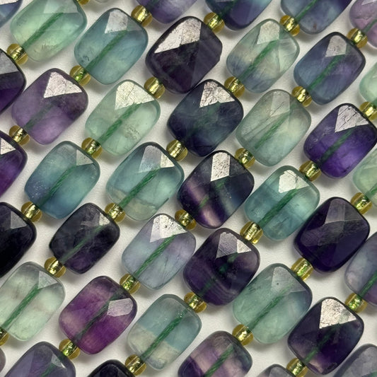 Rainbow Fluorite Beads - Rectangular Faceted Cushion Cut