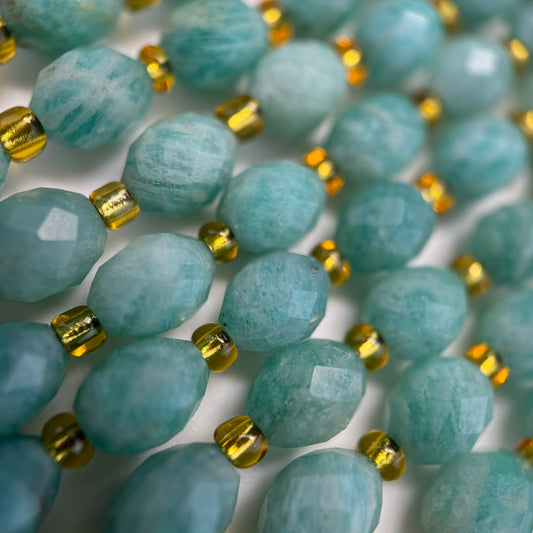 Brazilian Amazonite Faceted Barrel Gemstone Beads - (AA Quality)