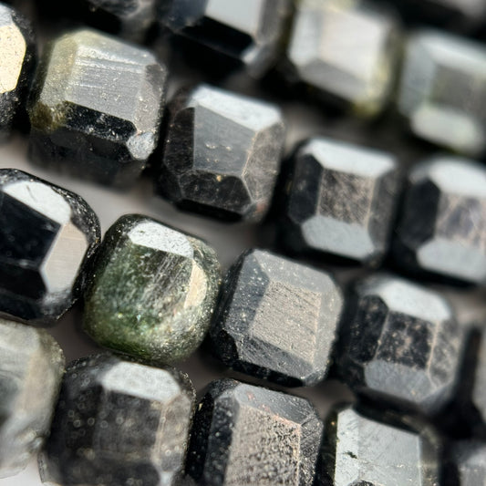 Faceted Black Tourmaline Beads - Square Shape Beads