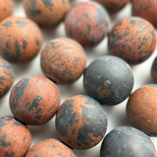 Obsidian Mahogany Frosted Round Beads - (A Quality)