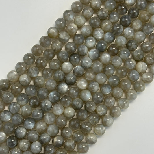 Gray Chocolate Moonstone Polished Round Beads