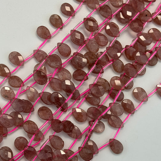 Strawberry Quartz Faceted Pear Shaped Beads