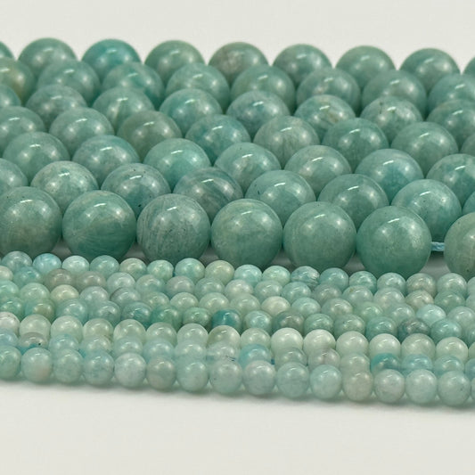Smooth Green Amazonite Polished Round Gemstone Beads - (AAA Quality)