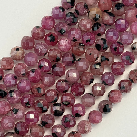 Ruby Faceted Round Precious Stone Beads - (AA Quality)