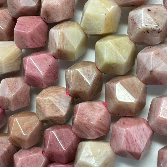 Rhodonite Diamond-Cut Beads - (A Quality)