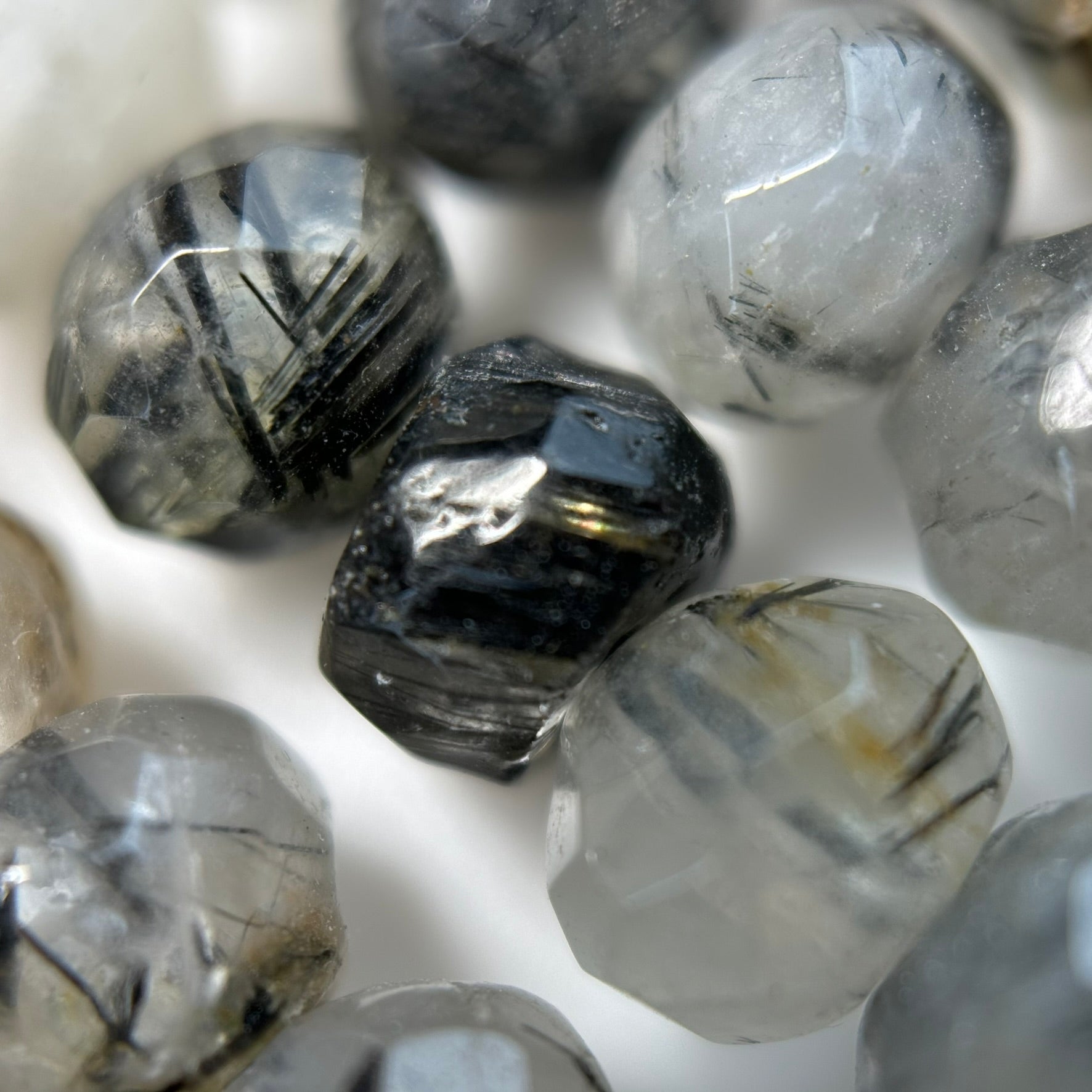 Black Tourmalinated Quartz Faceted Rondelle Beads image 2