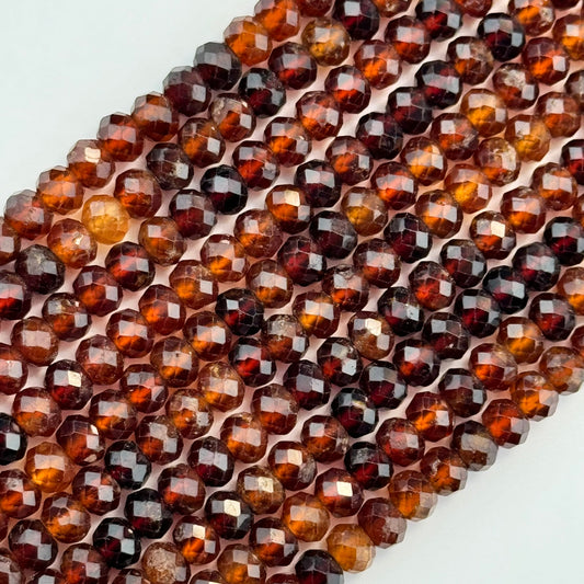 Faceted Garnet Beads - Hessonite Garnet Beads - Rondelle Shape (January Birthstone)