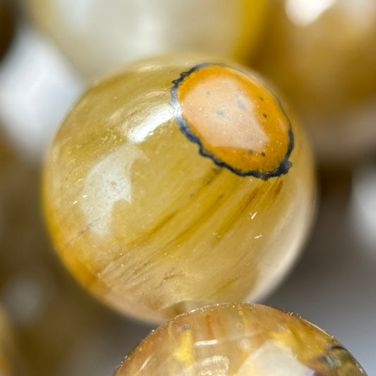 Tiger's Eye with Quartz Matrix Rare Polished Round Beads (AAA Quality)