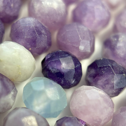 Faceted Lepidolite Beads - Rondelle Beads - (A Quality)