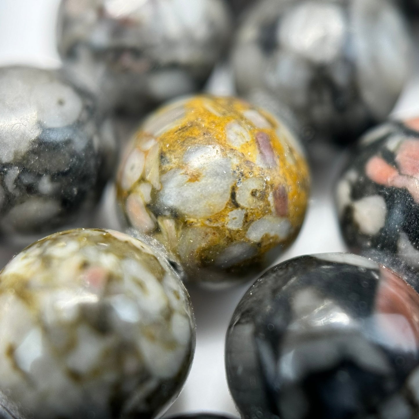 Pink Fossil Agate Polished Round Beads (8 mm) image 2