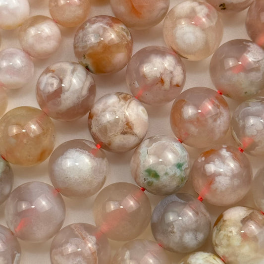 Green Sakura Agate Polished Round Beads