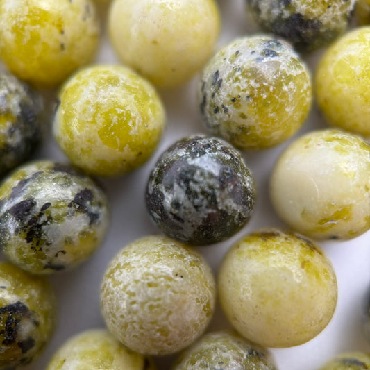 Dendritic Yellow Serpentine Polished Round Beads