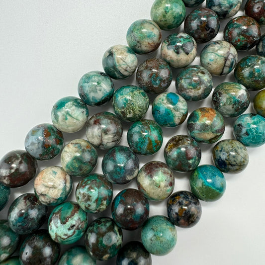 Polished Round Green Chrysocolla Precious Stone Beads - (A Quality)