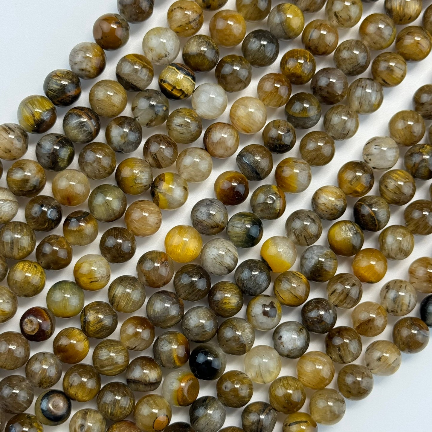 Quartz with Tiger's Eye Polished Round Beads image 0