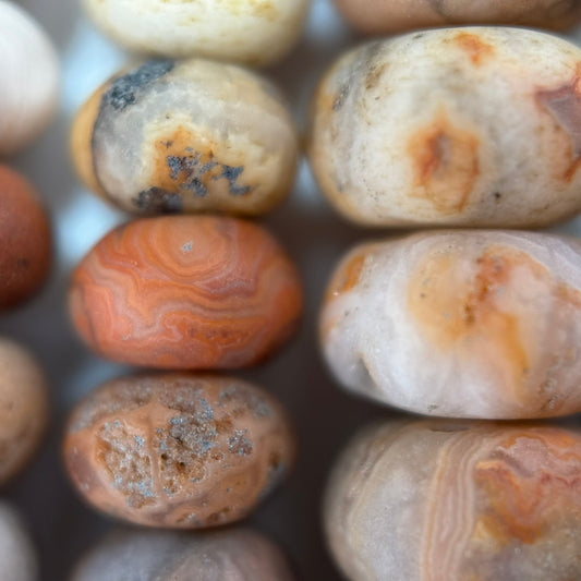 Orange Crazy Lace Agate Beads - Frosted Rondelle Beads