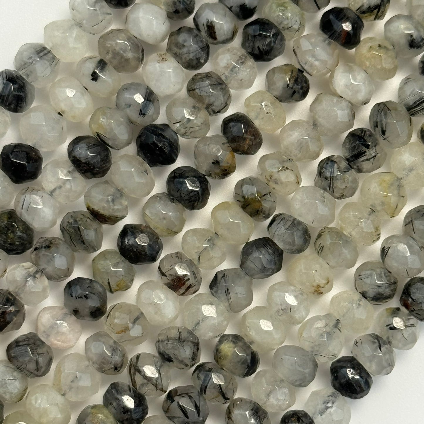 Black Tourmalinated Quartz Faceted Rondelle Beads image 5