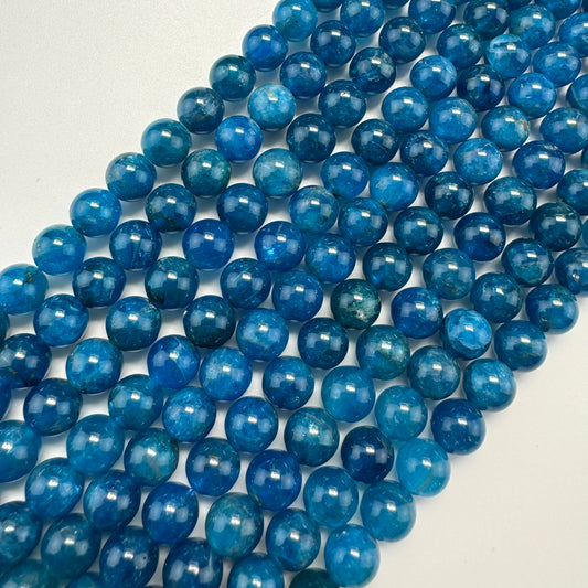 Blue Apatite Polished Round Beads - (AAA Quality)