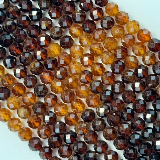 Hessonite Garnet Beads - Faceted Garnet Beads - Round Shape