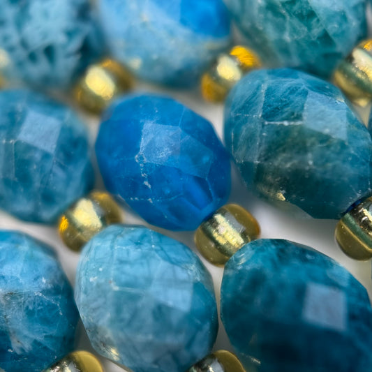 Blue Apatite Faceted Barrel Beads