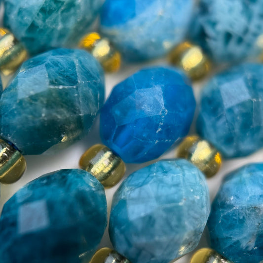 Blue Apatite Faceted Barrel Beads